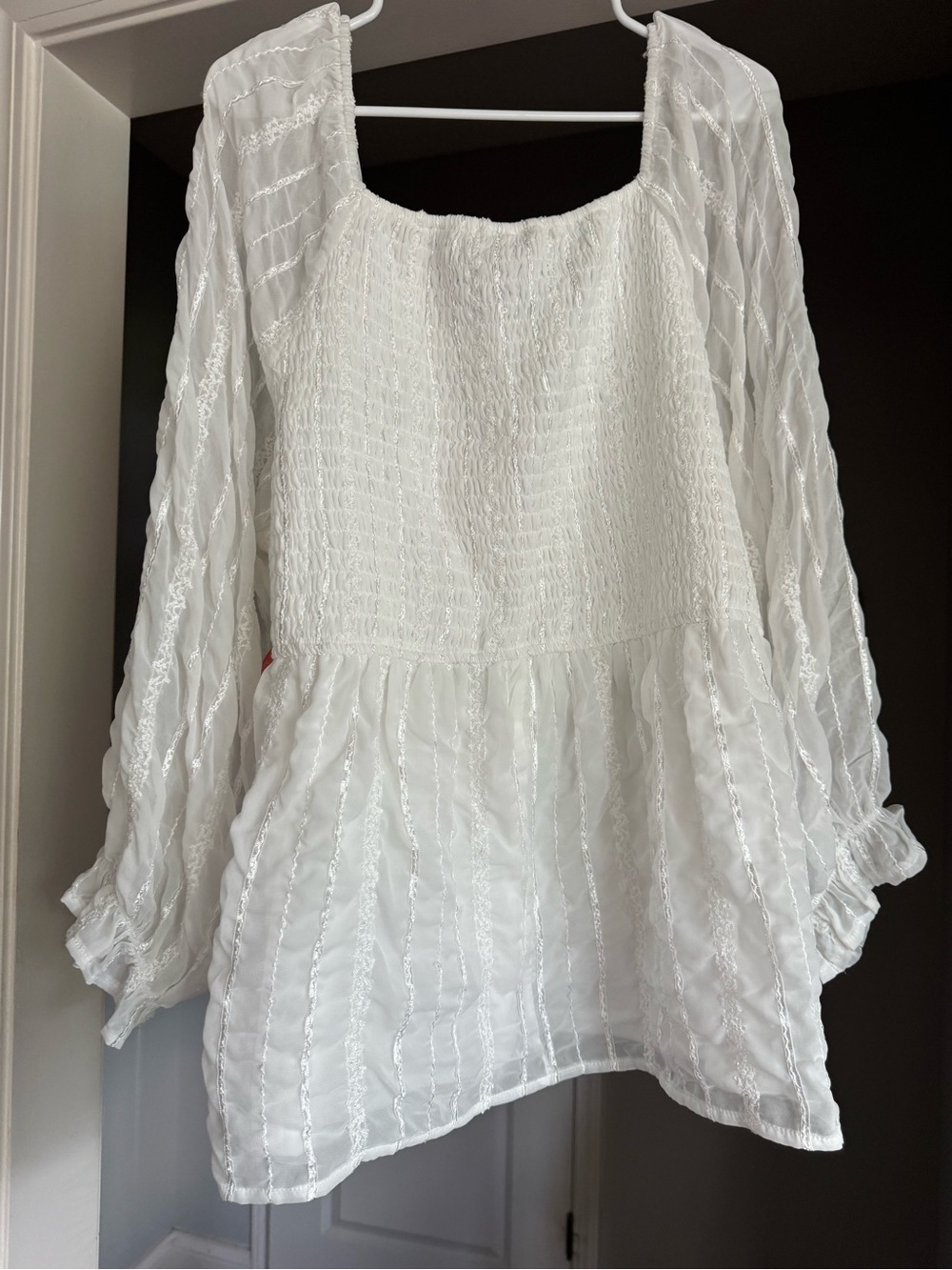 Arula White Sequin Textured Babydoll Blouse Puff Sleeve Size B 1X Boho NWT - Picture 2 of 7